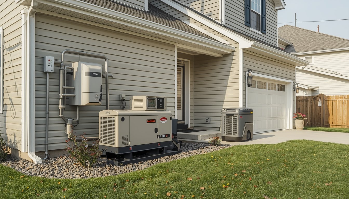 A home backup generator with propane and natural gas equipment used for outage runtime planning