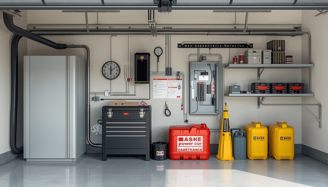 A professional home backup generator installation scene beside a suburban house