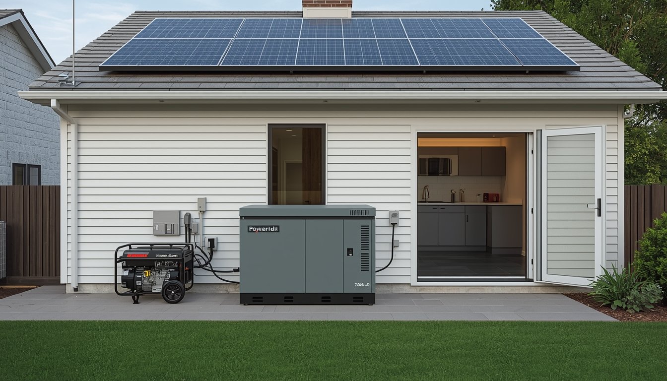 A portable generator placed safely outdoors away from windows and doors