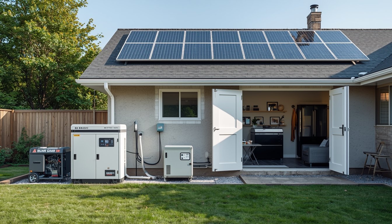 A home battery backup system supporting essential household appliances during an outage