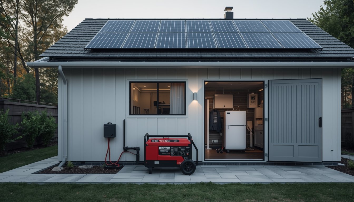 A modern home battery backup unit installed in a clean utility space