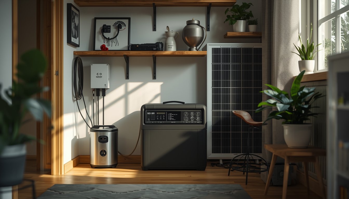 A portable power station positioned near a refrigerator for emergency backup power