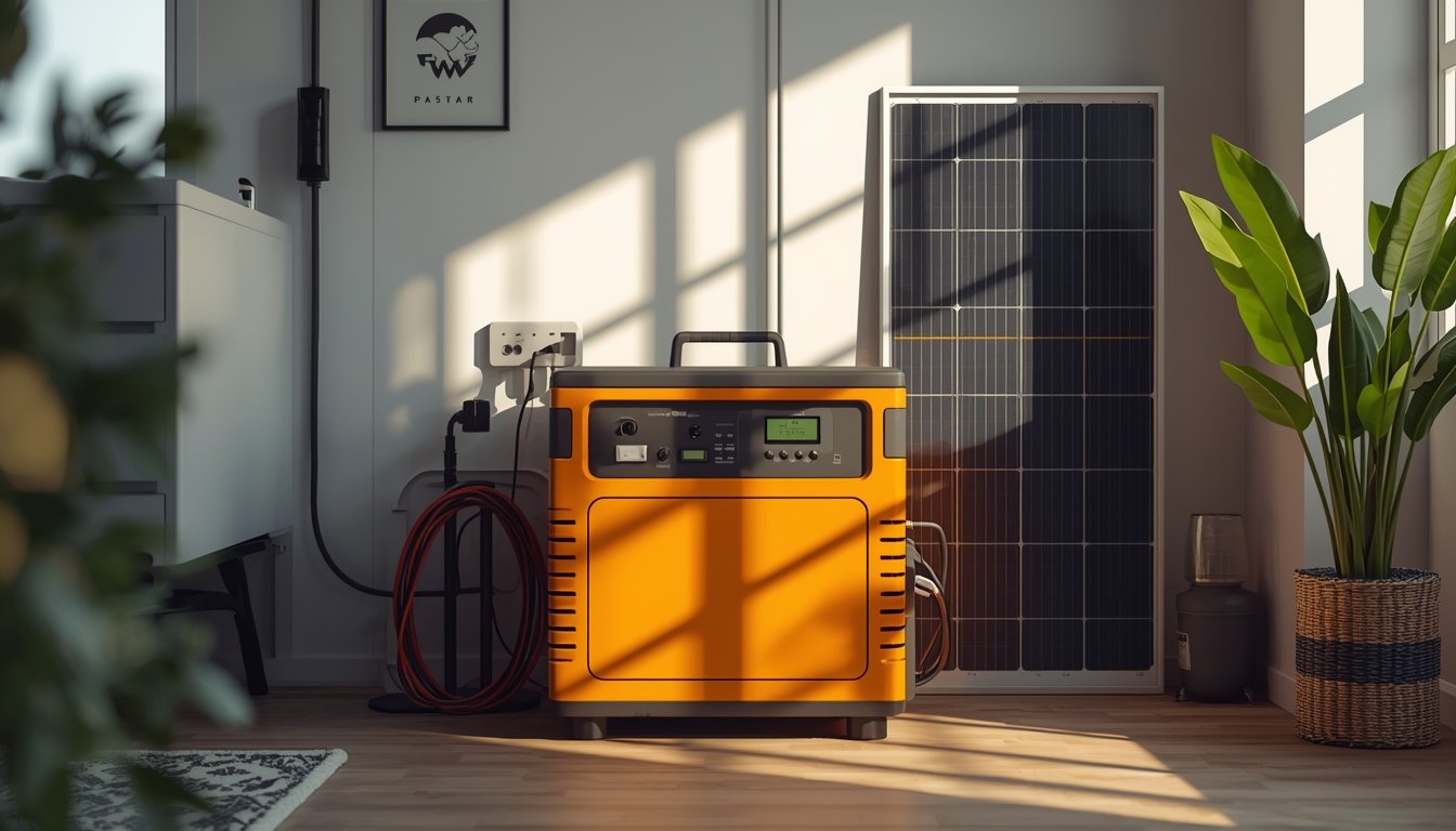 A portable generator safely outdoors with home electronics protected by backup power equipment