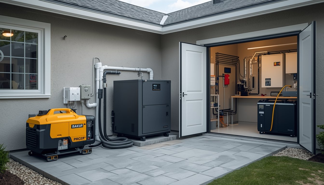 A standby generator installed outside a home with clear space for safe placement