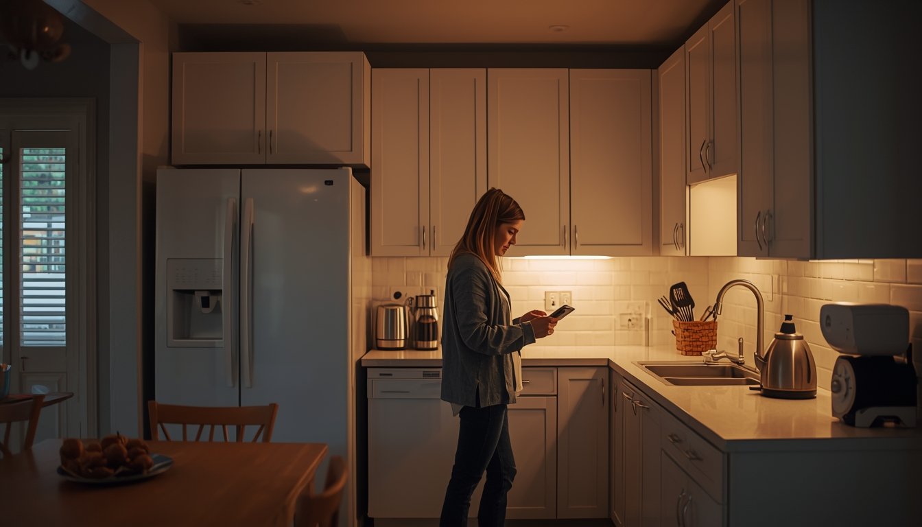 A home backup power setup showing limited essential appliances during an outage