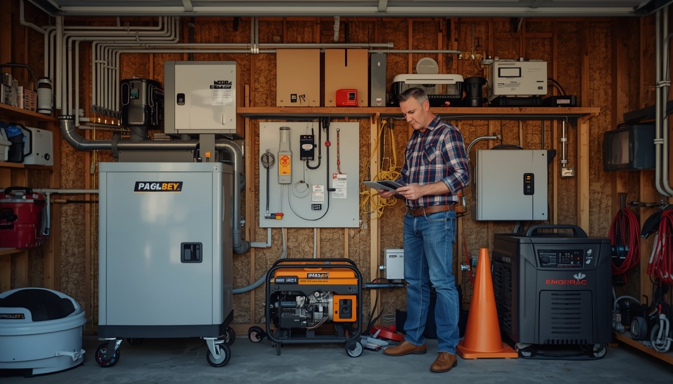 A homeowner comparing home backup power equipment and essential system features