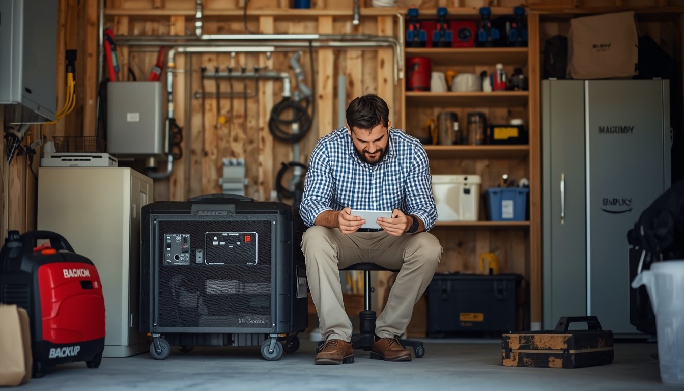 A standby generator connected near a home natural gas meter area outdoors