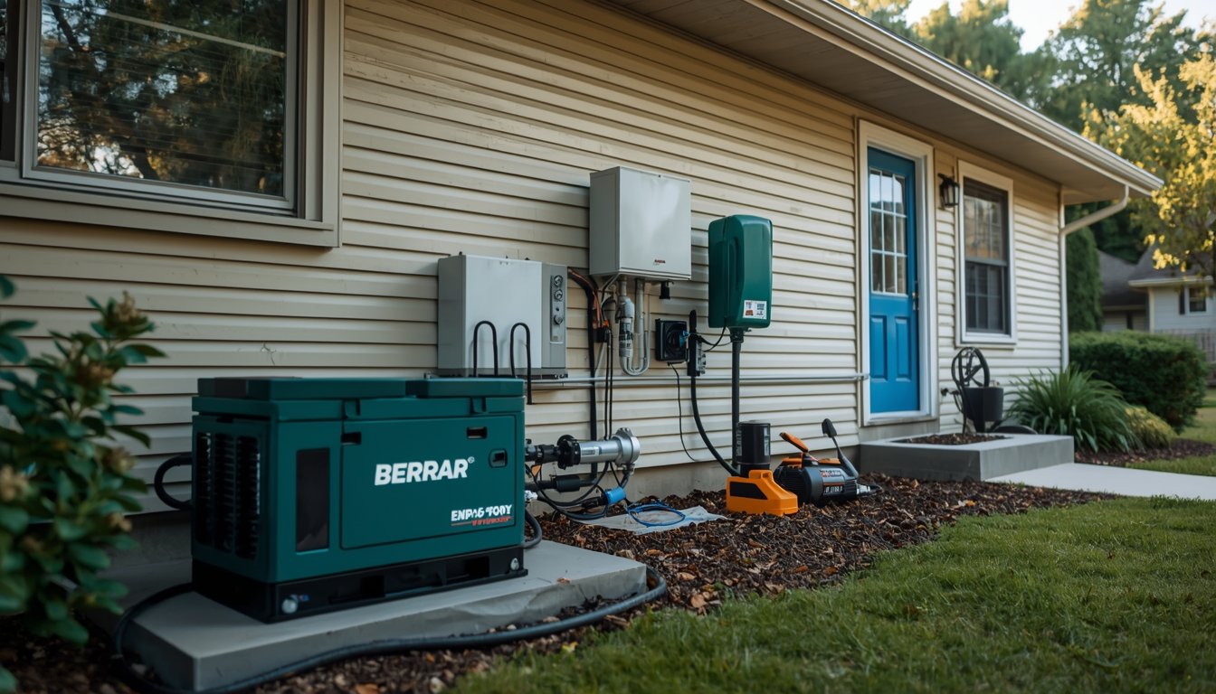 A large suburban home with backup power equipment sized for higher household demand