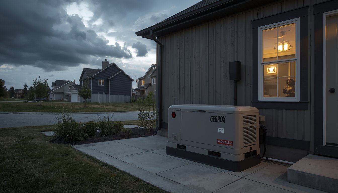 Home standby generator installed beside a house for automatic backup power during outages