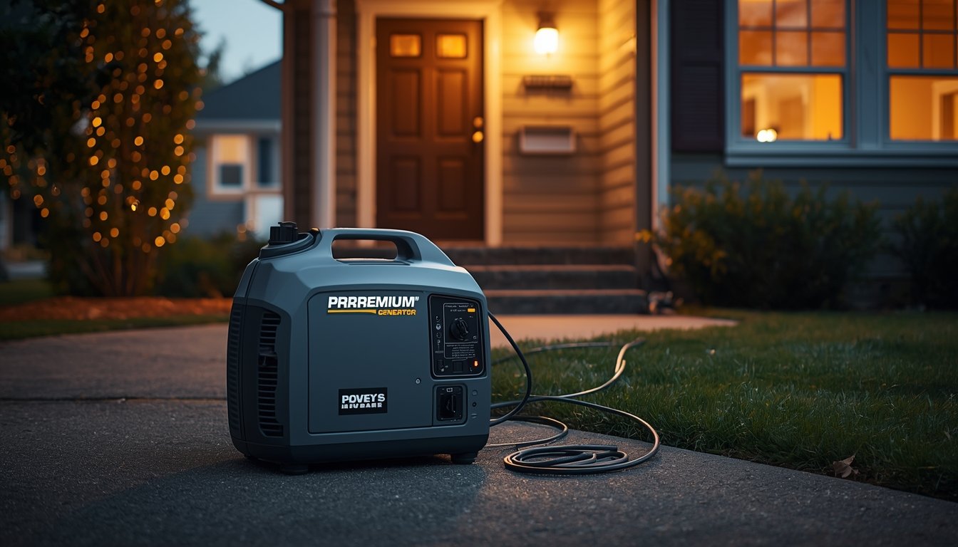 Portable inverter generator used safely outside a home for backup power during an outage