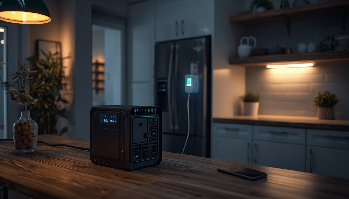 Battery backup power station keeping a refrigerator and freezer running during a home power outage