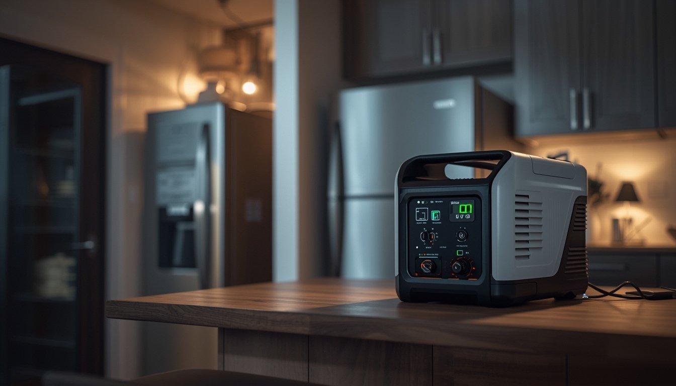 Portable power station keeping a refrigerator running during a home power outage