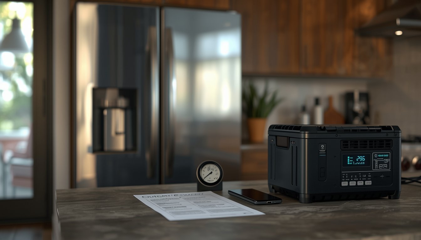 Portable battery backup power station sized to run a refrigerator during a power outage