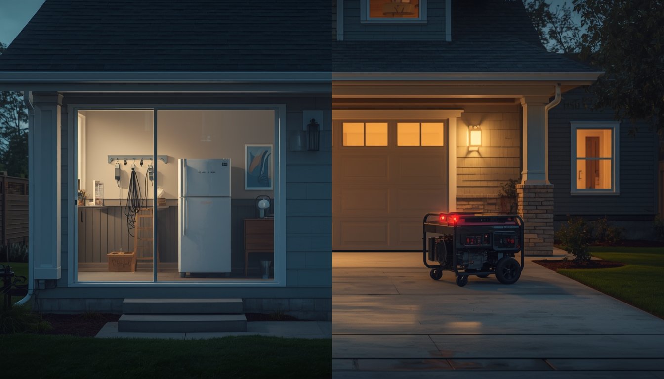 Battery backup and portable generator compared for powering a refrigerator during a home outage